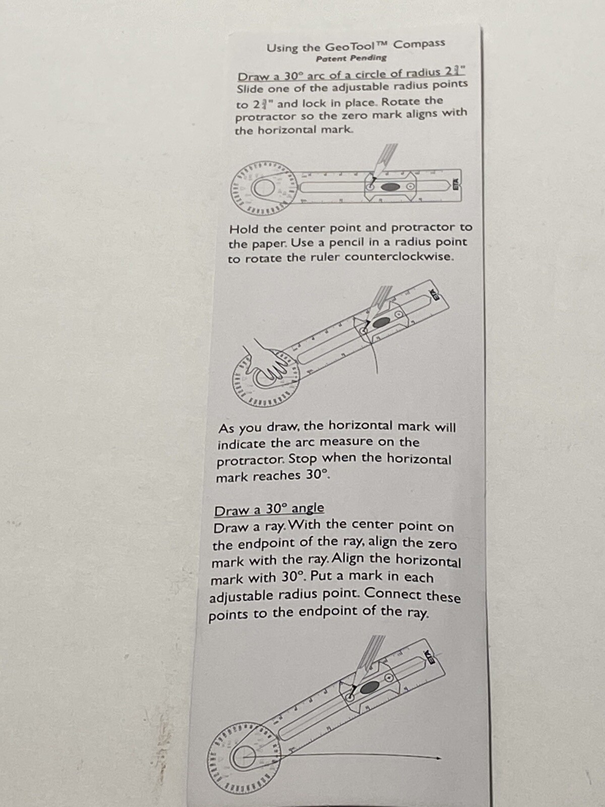 GeoTool Compass by ETA Cuisenaire School Student Math Ruller New In