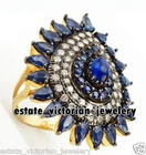 1.06ctw Rose Cut Diamond Sapphire Studded Silver Victorian Gorgeous Ring Jewelry