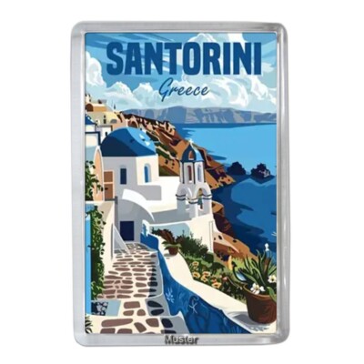 Souvenir Foto Magnet - Santorini Greece + Santorin Griechenland Fotomagnet Acryl