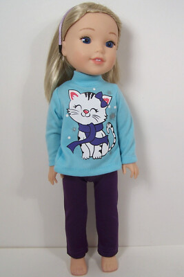 Purple Pants Blue Kitten-Cat Shirt Doll Clothes For 14'' AG Wellie Wishers (Debs*