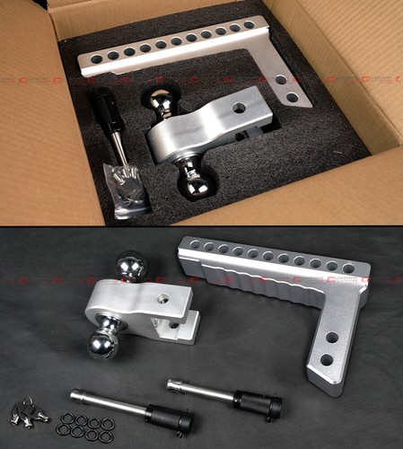 10 In Drop Rise Adjustable Height Aluminum 2-Ball Trailer Hitch For 2'' Receiver - Picture 3 of 14