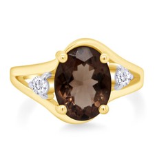 14K Rose Gold Plated Oval Cut Smoky Quartz White Topaz Fashion Ring