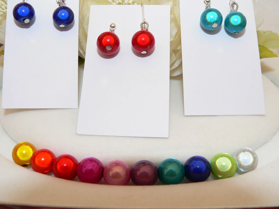 Ohrringe Hänger 1 Paar Miracle glanz Perlen 10 mm Auswahl Farben Verschluss 151. - Bild 4 von 4