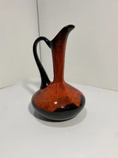 Vintage Mid Century Evangeline Lava Vase Pottery Red And Black