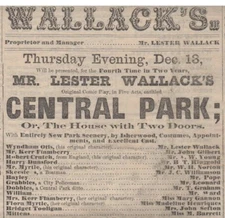 *LARGE 1866 THEATRE PROGRAM: CENTRAL PARK WALLACK EDWARD MOLLENHAUER*