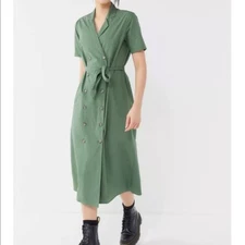 Urban Outfitters Green Holly Double Breasted Midi Shirt Dress Size XS New