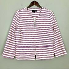Talbots Stripe Tweed Jacket Women s Size 12 Blazer Colorful Preppy Classic Pink