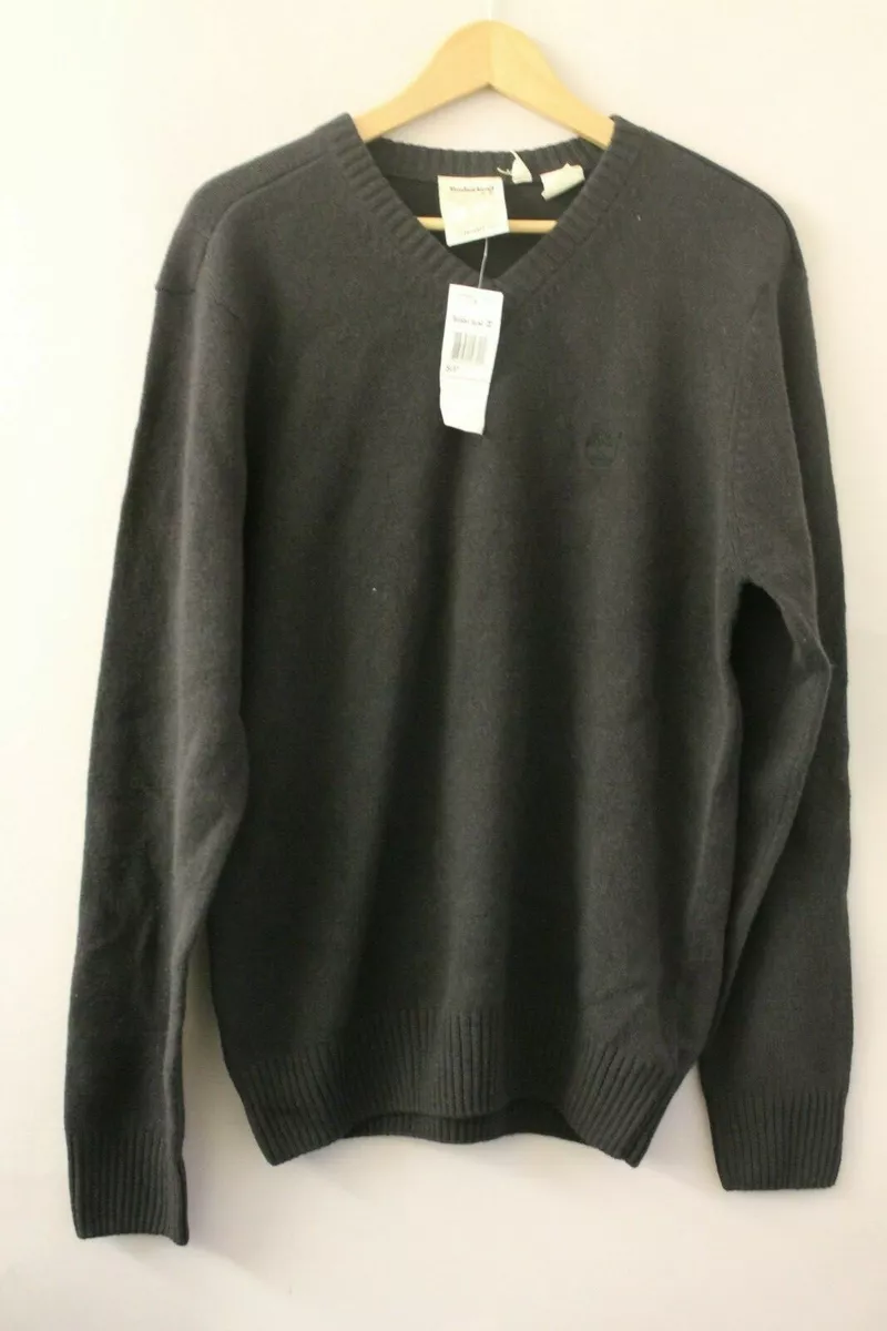 TIMBERLAND MENS 29452 001 LAMBSWOOL BLACK V NECK KNITTED JUMPER CARDIGAN WINTER