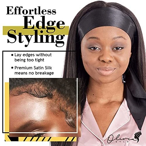 1 Pcs Wig Grip Band Silky Satin Edge Laying Scarf For Women Black Satin  Wrapping Scarf For Lace Frontal Wigs Non Slip Hair Wrap Headband For Makeup