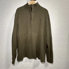Rare Polo Ralph Lauren Olive Green Cotton Knit Long Sleeve XL 1/4 Zip/Buttons