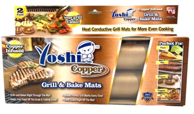 Yoshi Copper Grill & Bake Mats 2 Pack Nonstick Reusable BBQ or Oven Set - NEW