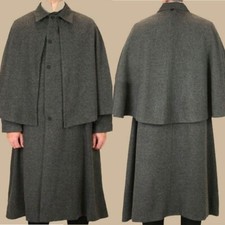 Men's Woolen Long Coat with Cape Single Breasted Overcoat Vintage Jacket Cosplay