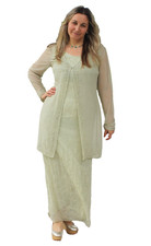 Vintage Scala Beaded Evening Gown Set 90s Pale Green Dress Jacket M Women NWT