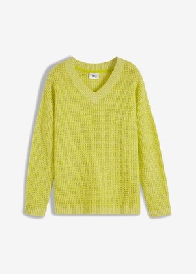 Oversize Pullover aus Waffelstrick mit V-Ausschnitt Gr. 36/38 Limettengrün Neu*