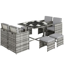 Outsunny 8 Seater Cube Rattan Garden Dining Set with Cushions, Grey