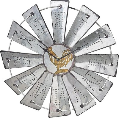 14.25 Inch Windmill Distressed Metal Wall Clock