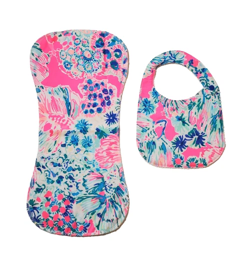 Lilly Mermaids Gift Set, Bib & Burp Cloth Set, Baby Shower Gift,