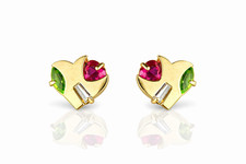 14K Yellow Gold Heart Shape Stud Earrings