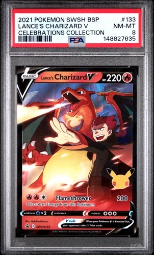 2021 POKEMON SWSH BLACK STAR PROMO CELEBRATIONS COLL LANCE'S CHARIZARD V PSA 8