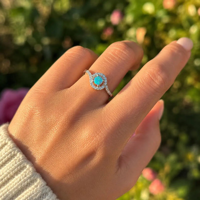Australian Doublet Fire Opal Ring, 925 Sterling Silver Halo Band, Round CZ Ring