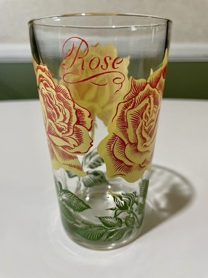 Vintage 1950s Boscul Peanut Butter Glass Rose Yellow Flowers 5  Tumbler MCM