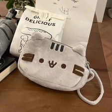 Anime Fat Gray Cat Plush Pencil Case, Cute Fleece Pencil Bag, Large Capacity Cat