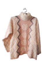 Jeanne Pierre vintage sweater womens M Petite turtleneck lambswool angora beads