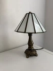 Vintage Metal White Stained Glass Accent Table Tiffany Style Lamp