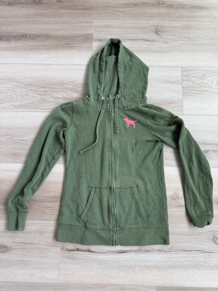 Victoria's Secret ROSA Cremallera Completa Sudadera con Capucha Verde XS Foto 2 de 4