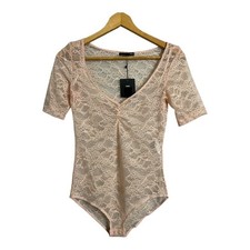 NWT Zara Bodysuit Women's Small Pink Lace Short Sleeve Stretchy Lingerie Sheer