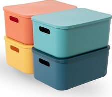 Storage Boxes with Lids, Stackable Plastic Storage Baskets for Shelves Kitchen