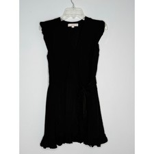 Loft Petites Black Cap Sleeve V-Neck Ruffled Wrap Mini Dress Undershorts 2P