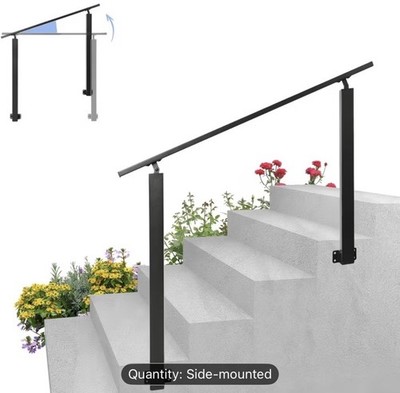 Outdoor Stair Railing Compatible for 3 Steps - Heavy-Duty Cast Iron Adjustable