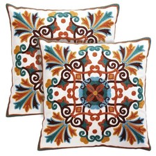 Throw Pillow Covers for Couch 18x18 inches Set of 2 Embroidered Pattern Decor...