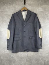 Tagliatore Wool Silk Linen Elbow Patch Blazer Stripe Jacket Size 52 L Made IT