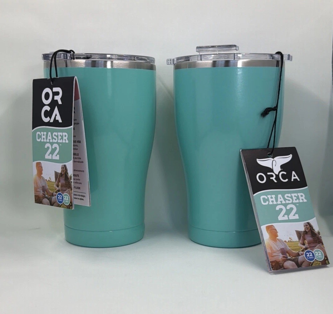 Pair of ORCA Chaser 22 oz Seafoam Blue Insulated Tumblers No Sweat 