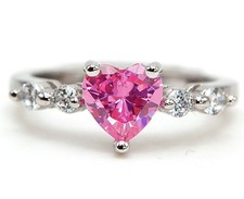 Heart 2CT Treated Pink Sapphire  Topaz 925 Genuine Sterling Silver Ring Sz 7