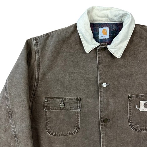 Chaqueta Carhartt Chore Vintage Años 90 Para Hombre Grande Desteñida Marrón Manta Forrada EE. UU. Oliva - Imagen 3 de 14