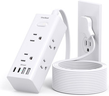 10Ft Extension Cord with Multiple Outlets,Flat Plug Power Strip Surge Protector