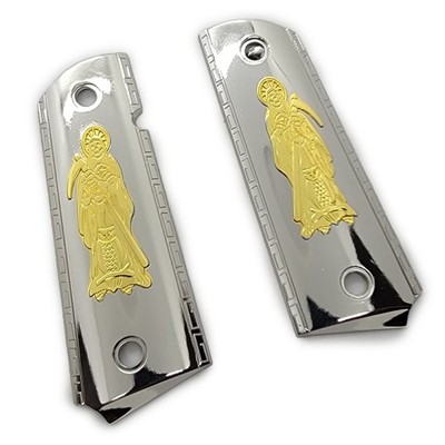 Replacement Grim Reaper 1911 Grips Full Size Nickel Gold Grips 45/38 Super Comma