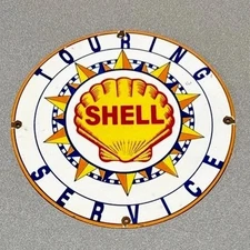 VINTAGE 12” SHELL GASOLINE PORCELAIN SIGN CAR GAS TRUCK GASOLINE MOTORCYCLE