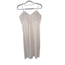 Vintage 70s/80s Lace Trim Full Slip Antron III Nylon Bridal White Size 36/14