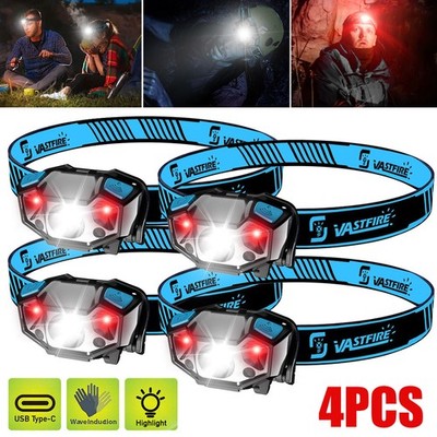 USB Stirnlampe LED Kopflampe Wiederaufladbar Bewegungssensor Akku mit Rot Light