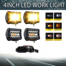 4x 4inch Amber Led Work Light Bar Strobe Light Reverse Fog Lights For Atv Utv