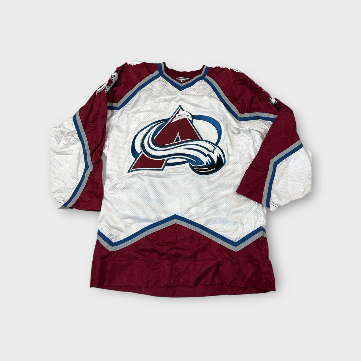 Maillot blanc authentique cousu Starter des années 1990 de l'Avalanche