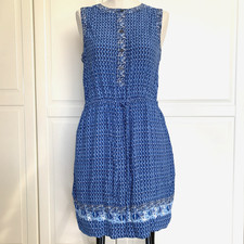 GAP Blue Print Sleeveless Tie Waist Button Shirt Dress Pockets Women's Size S