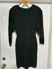 Women's Black Fitted Wool Dress Long Sleeve Medium Moda Int'l 1990s