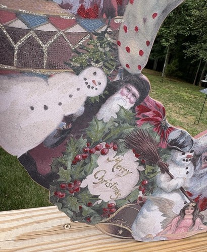 Christmas Wood Wreath Primitive Style Designs by Kathy-Santa Snowman Angel 20" - Picture 9 of 14