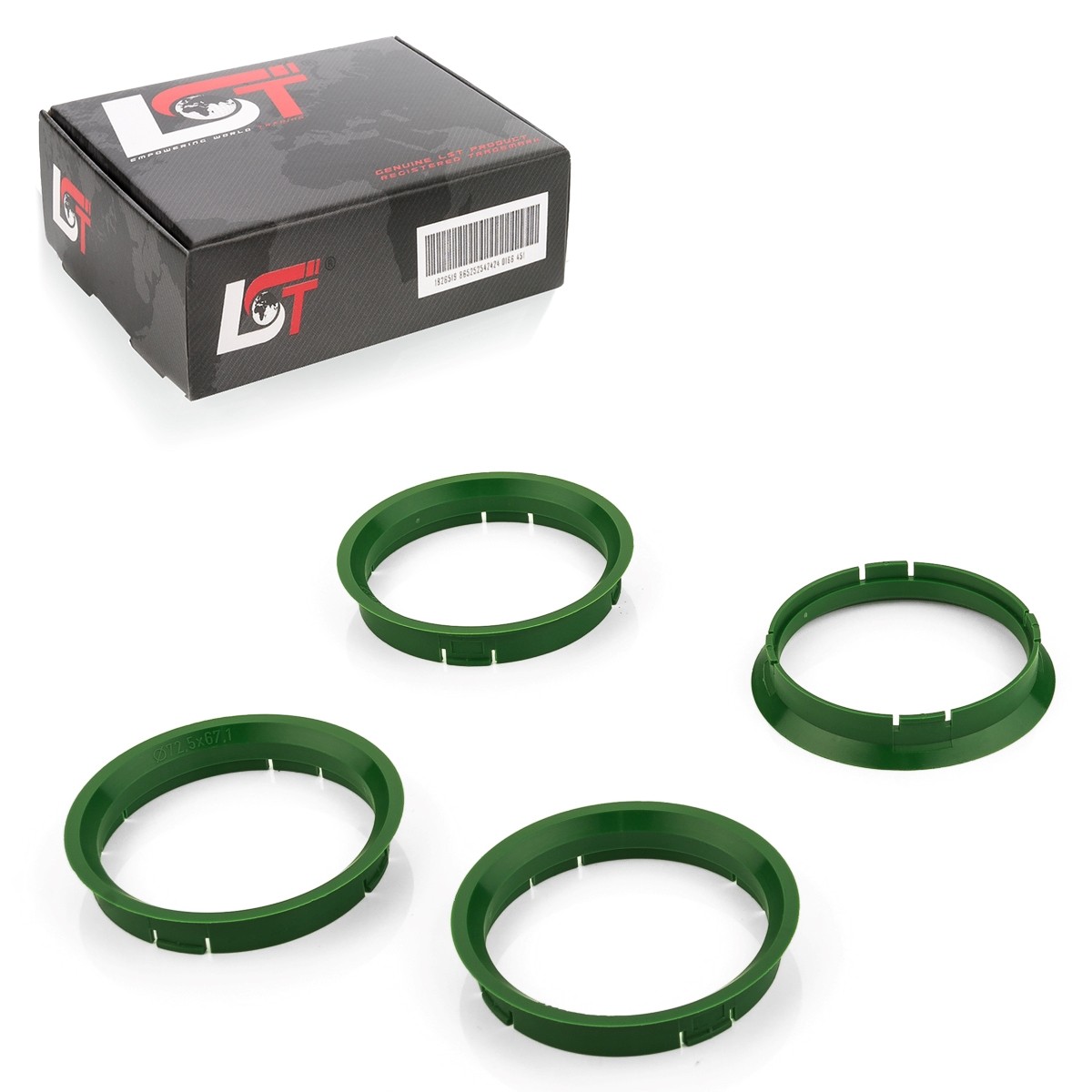 4x Distance Rings Centering Green Alloy Wheels Ø 72,5 MM - Ø 67,1 for Seat