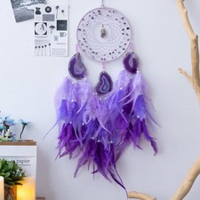 KHOYIME Agate Dream Catcher Handmade Feather Dreamcatcher with Healing Crystal